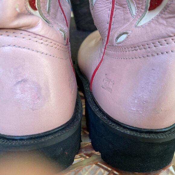 TONY LAMA COWBOY BOOTS COW GIRL PINK SZ 6D SHORT PULL ONS VINTAGE - Picture 6 of 9